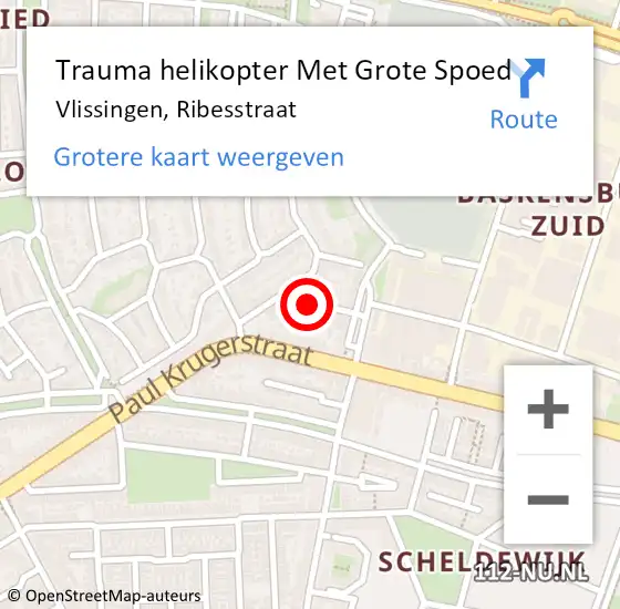 Locatie op kaart van de 112 melding: Trauma helikopter Met Grote Spoed Naar Vlissingen, Ribesstraat op 18 november 2022 22:31