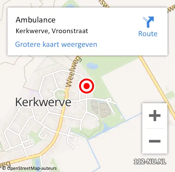 Locatie op kaart van de 112 melding: Ambulance Kerkwerve, Vroonstraat op 5 augustus 2014 13:20