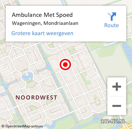 Locatie op kaart van de 112 melding: Ambulance Met Spoed Naar Wageningen, Mondriaanlaan op 18 november 2022 22:42