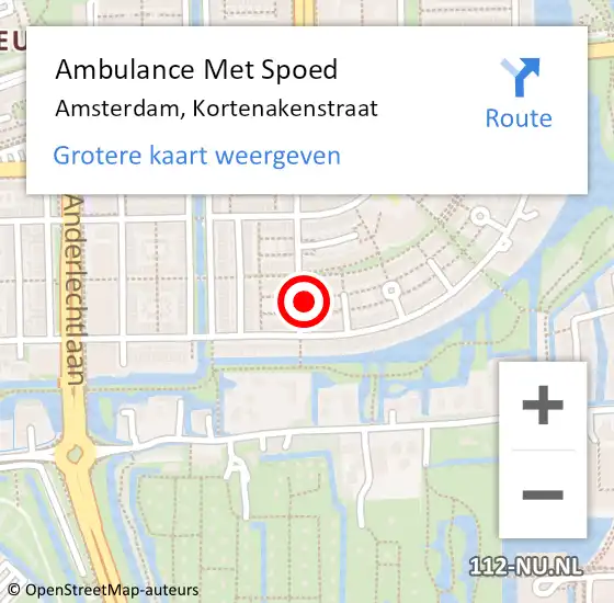Locatie op kaart van de 112 melding: Ambulance Met Spoed Naar Amsterdam, Kortenakenstraat op 18 november 2022 22:57