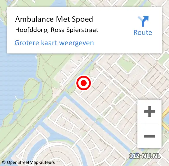 Locatie op kaart van de 112 melding: Ambulance Met Spoed Naar Hoofddorp, Rosa Spierstraat op 18 november 2022 23:05