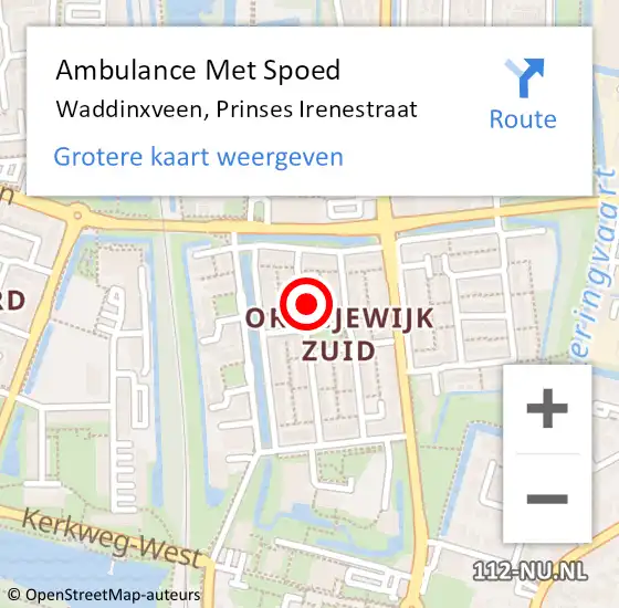 Locatie op kaart van de 112 melding: Ambulance Met Spoed Naar Waddinxveen, Prinses Irenestraat op 18 november 2022 23:23