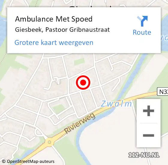 Locatie op kaart van de 112 melding: Ambulance Met Spoed Naar Giesbeek, Pastoor Gribnaustraat op 18 november 2022 23:32