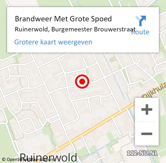 Locatie op kaart van de 112 melding: Brandweer Met Grote Spoed Naar Ruinerwold, Burgemeester Brouwerstraat op 18 november 2022 23:34