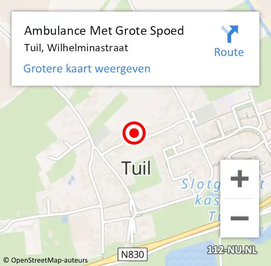 Locatie op kaart van de 112 melding: Ambulance Met Grote Spoed Naar Tuil, Wilhelminastraat op 19 november 2022 00:27