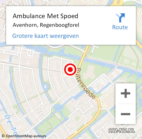 Locatie op kaart van de 112 melding: Ambulance Met Spoed Naar Avenhorn, Regenboogforel op 19 november 2022 00:29