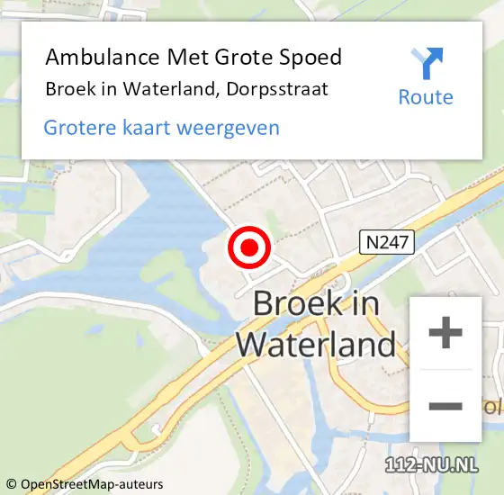 Locatie op kaart van de 112 melding: Ambulance Met Grote Spoed Naar Broek in Waterland, Dorpsstraat op 5 augustus 2014 13:26