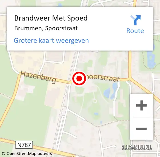 Locatie op kaart van de 112 melding: Brandweer Met Spoed Naar Brummen, Spoorstraat op 19 november 2022 00:38