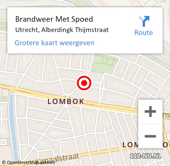 Locatie op kaart van de 112 melding: Brandweer Met Spoed Naar Utrecht, Alberdingk Thijmstraat op 19 november 2022 02:01