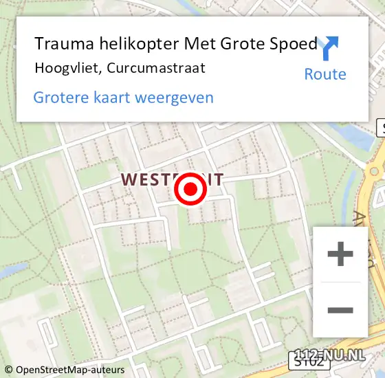 Locatie op kaart van de 112 melding: Trauma helikopter Met Grote Spoed Naar Hoogvliet, Curcumastraat op 19 november 2022 02:54