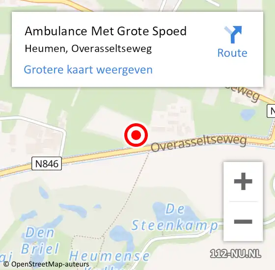 Locatie op kaart van de 112 melding: Ambulance Met Grote Spoed Naar Heumen, Overasseltseweg op 19 november 2022 03:41