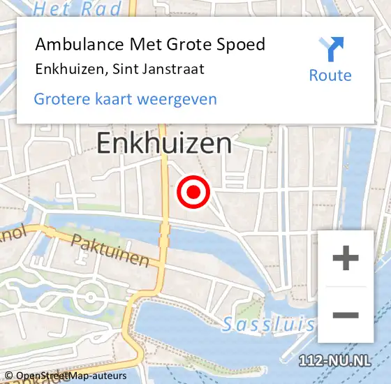 Locatie op kaart van de 112 melding: Ambulance Met Grote Spoed Naar Enkhuizen, Sint Janstraat op 19 november 2022 03:50