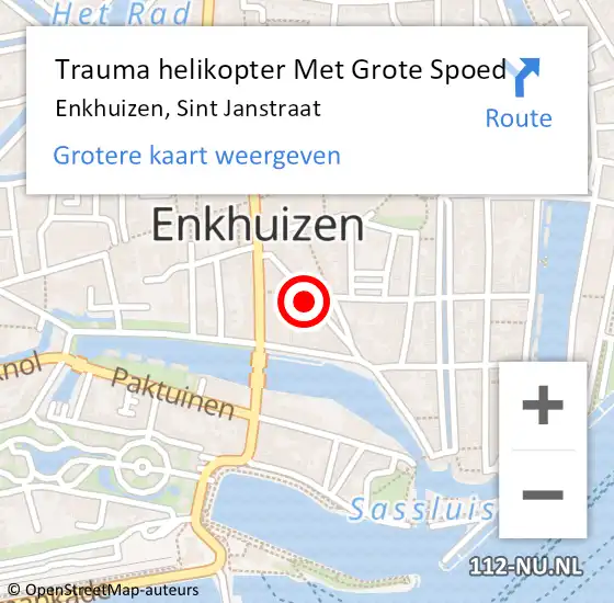 Locatie op kaart van de 112 melding: Trauma helikopter Met Grote Spoed Naar Enkhuizen, Sint Janstraat op 19 november 2022 03:51