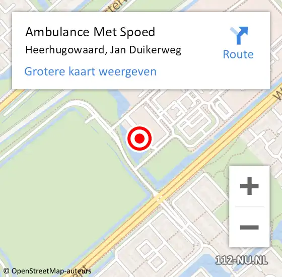 Locatie op kaart van de 112 melding: Ambulance Met Spoed Naar Heerhugowaard, Jan Duikerweg op 19 november 2022 04:21