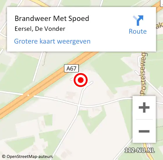 Locatie op kaart van de 112 melding: Brandweer Met Spoed Naar Eersel, De Vonder op 19 november 2022 04:56