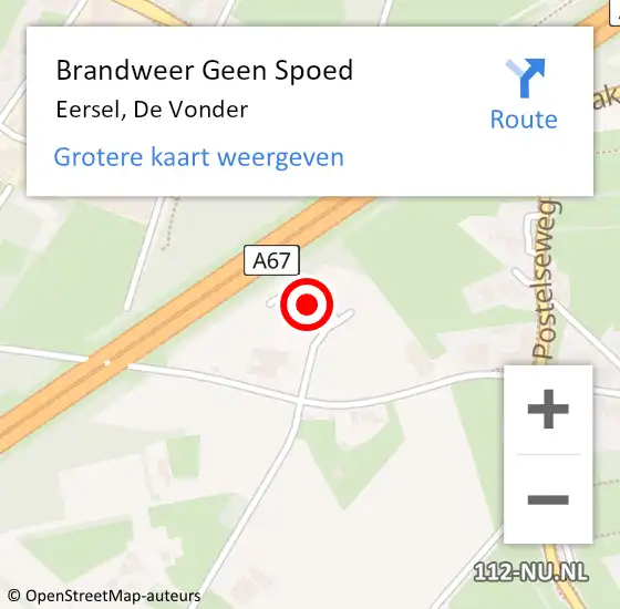 Locatie op kaart van de 112 melding: Brandweer Geen Spoed Naar Eersel, De Vonder op 19 november 2022 05:00