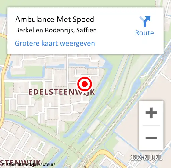 Locatie op kaart van de 112 melding: Ambulance Met Spoed Naar Berkel en Rodenrijs, Saffier op 19 november 2022 05:02