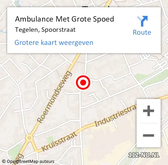 Locatie op kaart van de 112 melding: Ambulance Met Grote Spoed Naar Tegelen, Spoorstraat op 19 november 2022 05:20