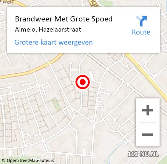 Locatie op kaart van de 112 melding: Brandweer Met Grote Spoed Naar Almelo, Hazelaarstraat op 19 november 2022 05:25