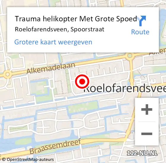 Locatie op kaart van de 112 melding: Trauma helikopter Met Grote Spoed Naar Roelofarendsveen, Spoorstraat op 19 november 2022 05:30
