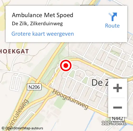 Locatie op kaart van de 112 melding: Ambulance Met Spoed Naar De Zilk, Zilkerduinweg op 5 augustus 2014 13:39