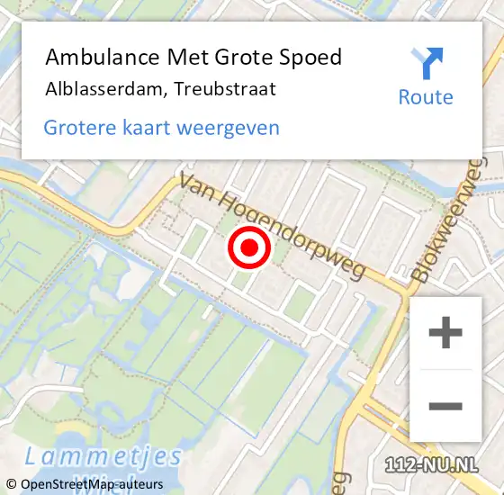 Locatie op kaart van de 112 melding: Ambulance Met Grote Spoed Naar Alblasserdam, Treubstraat op 19 november 2022 08:35