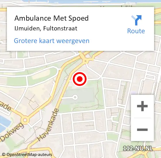 Locatie op kaart van de 112 melding: Ambulance Met Spoed Naar IJmuiden, Fultonstraat op 19 november 2022 08:56