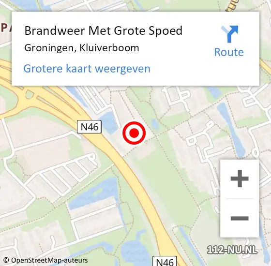 Locatie op kaart van de 112 melding: Brandweer Met Grote Spoed Naar Groningen, Kluiverboom op 19 november 2022 09:33