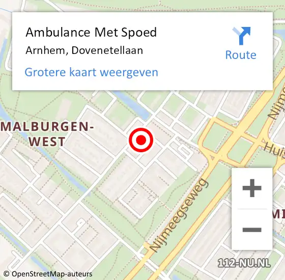 Locatie op kaart van de 112 melding: Ambulance Met Spoed Naar Arnhem, Dovenetellaan op 19 november 2022 09:34