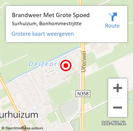 Locatie op kaart van de 112 melding: Brandweer Met Grote Spoed Naar Surhuizum, Bonhommestrjitte op 19 november 2022 09:34