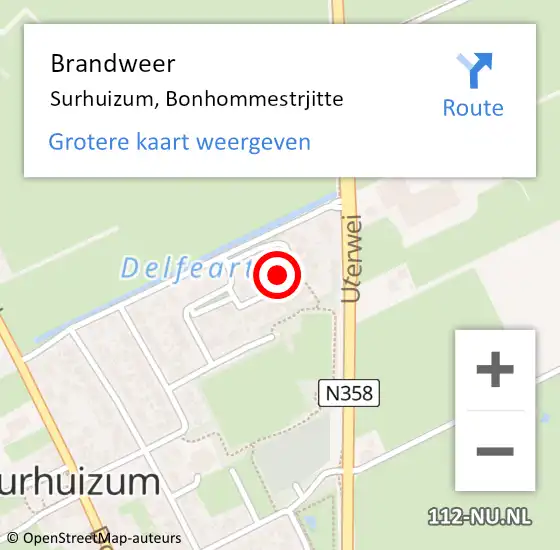 Locatie op kaart van de 112 melding: Brandweer Surhuizum, Bonhommestrjitte op 19 november 2022 09:41