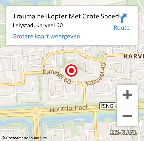 Locatie op kaart van de 112 melding: Trauma helikopter Met Grote Spoed Naar Lelystad, Karveel 60 op 19 november 2022 09:52