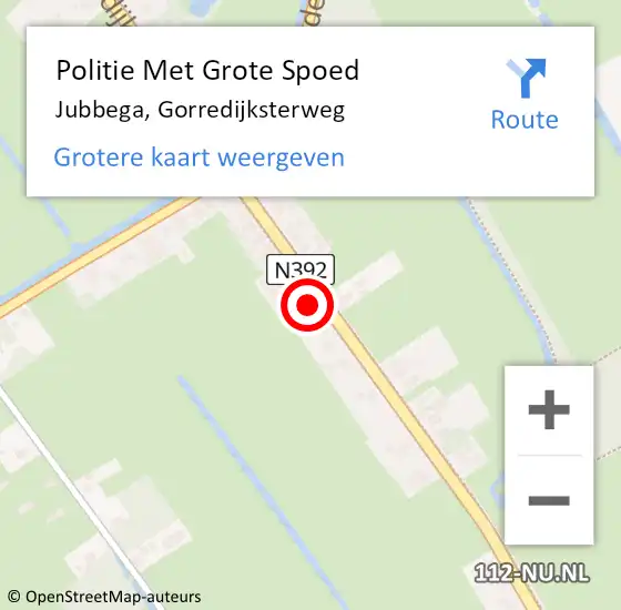 Locatie op kaart van de 112 melding: Politie Met Grote Spoed Naar Jubbega, Gorredijksterweg op 19 november 2022 10:01