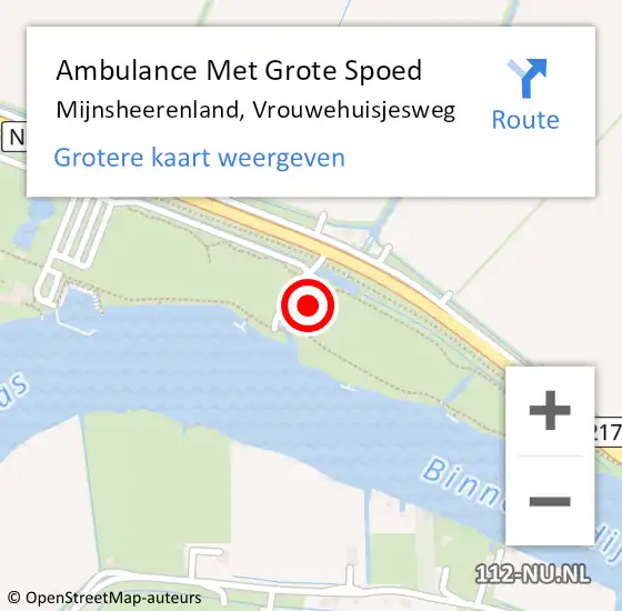 Locatie op kaart van de 112 melding: Ambulance Met Grote Spoed Naar Mijnsheerenland, Vrouwehuisjesweg op 19 november 2022 10:08