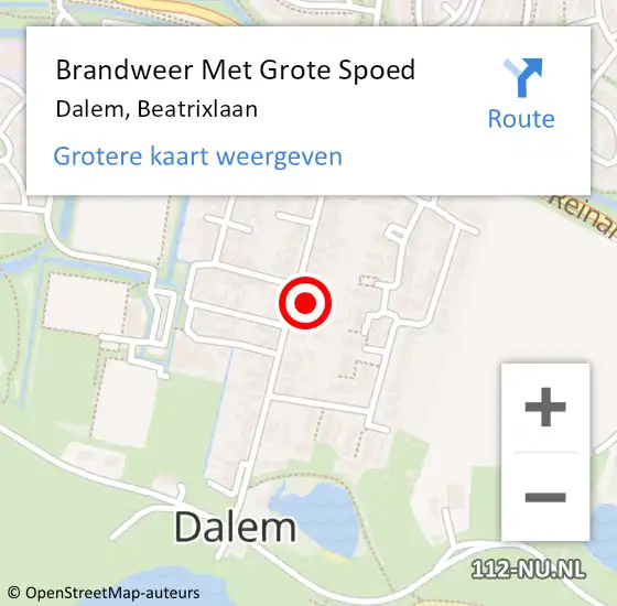 Locatie op kaart van de 112 melding: Brandweer Met Grote Spoed Naar Dalem, Beatrixlaan op 19 november 2022 10:20