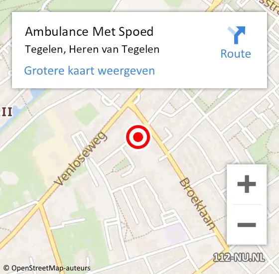 Locatie op kaart van de 112 melding: Ambulance Met Spoed Naar Tegelen, Heren van Tegelen op 19 november 2022 11:23