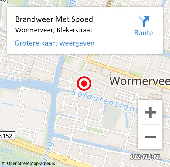 Locatie op kaart van de 112 melding: Brandweer Met Spoed Naar Wormerveer, Blekerstraat op 19 november 2022 11:34