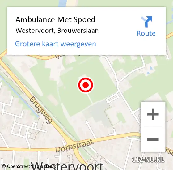 Locatie op kaart van de 112 melding: Ambulance Met Spoed Naar Westervoort, Brouwerslaan op 19 november 2022 11:43