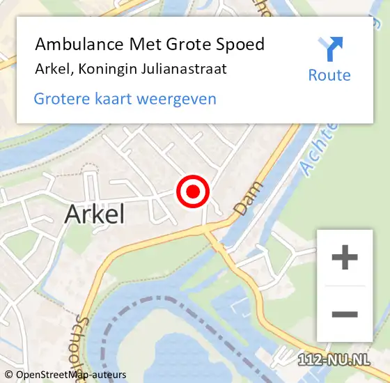 Locatie op kaart van de 112 melding: Ambulance Met Grote Spoed Naar Arkel, Koningin Julianastraat op 19 november 2022 11:50