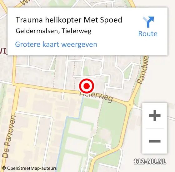 Locatie op kaart van de 112 melding: Trauma helikopter Met Spoed Naar Geldermalsen, Tielerweg op 19 november 2022 12:24