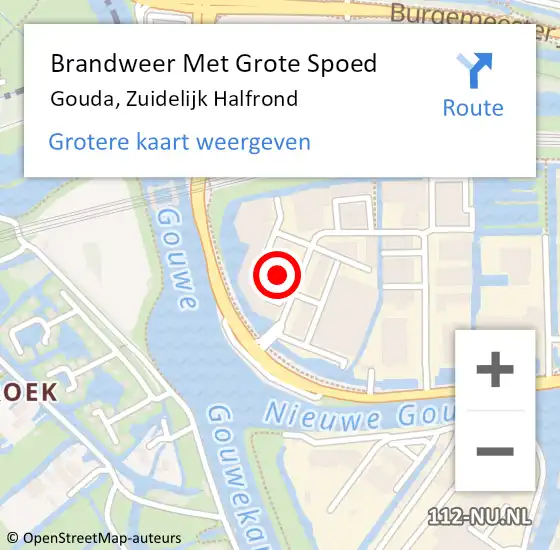 Locatie op kaart van de 112 melding: Brandweer Met Grote Spoed Naar Gouda, Zuidelijk Halfrond op 19 november 2022 12:26