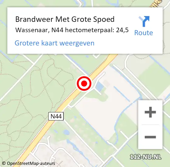 Locatie op kaart van de 112 melding: Brandweer Met Grote Spoed Naar Wassenaar, N44 hectometerpaal: 24,5 op 19 november 2022 12:27