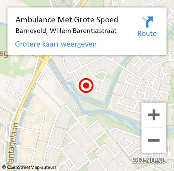 Locatie op kaart van de 112 melding: Ambulance Met Grote Spoed Naar Barneveld, Willem Barentszstraat op 19 november 2022 12:39