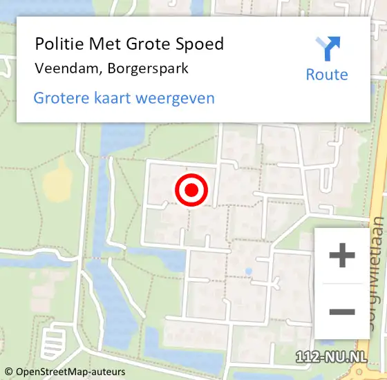 Locatie op kaart van de 112 melding: Politie Met Grote Spoed Naar Veendam, Borgerspark op 19 november 2022 13:09