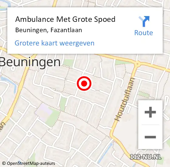 Locatie op kaart van de 112 melding: Ambulance Met Grote Spoed Naar Beuningen, Fazantlaan op 19 november 2022 13:26