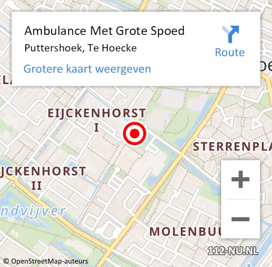 Locatie op kaart van de 112 melding: Ambulance Met Grote Spoed Naar Puttershoek, Te Hoecke op 19 november 2022 13:28