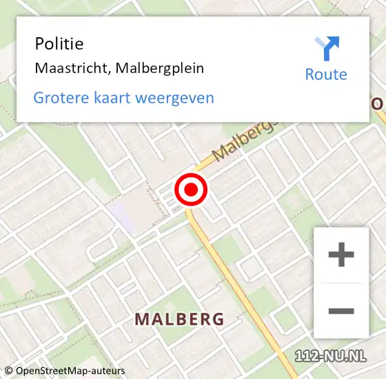 Locatie op kaart van de 112 melding: Politie Maastricht, Malbergplein op 19 november 2022 13:38