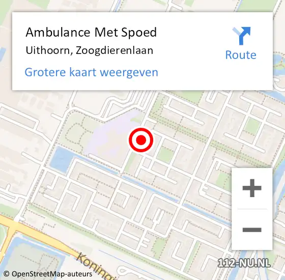 Locatie op kaart van de 112 melding: Ambulance Met Spoed Naar Uithoorn, Zoogdierenlaan op 19 november 2022 14:02