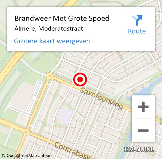 Locatie op kaart van de 112 melding: Brandweer Met Grote Spoed Naar Almere, Moderatostraat op 19 november 2022 14:03