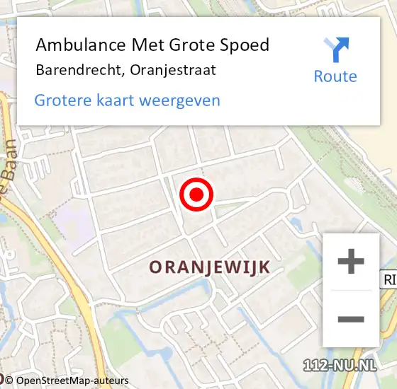 Locatie op kaart van de 112 melding: Ambulance Met Grote Spoed Naar Barendrecht, Oranjestraat op 19 november 2022 14:23